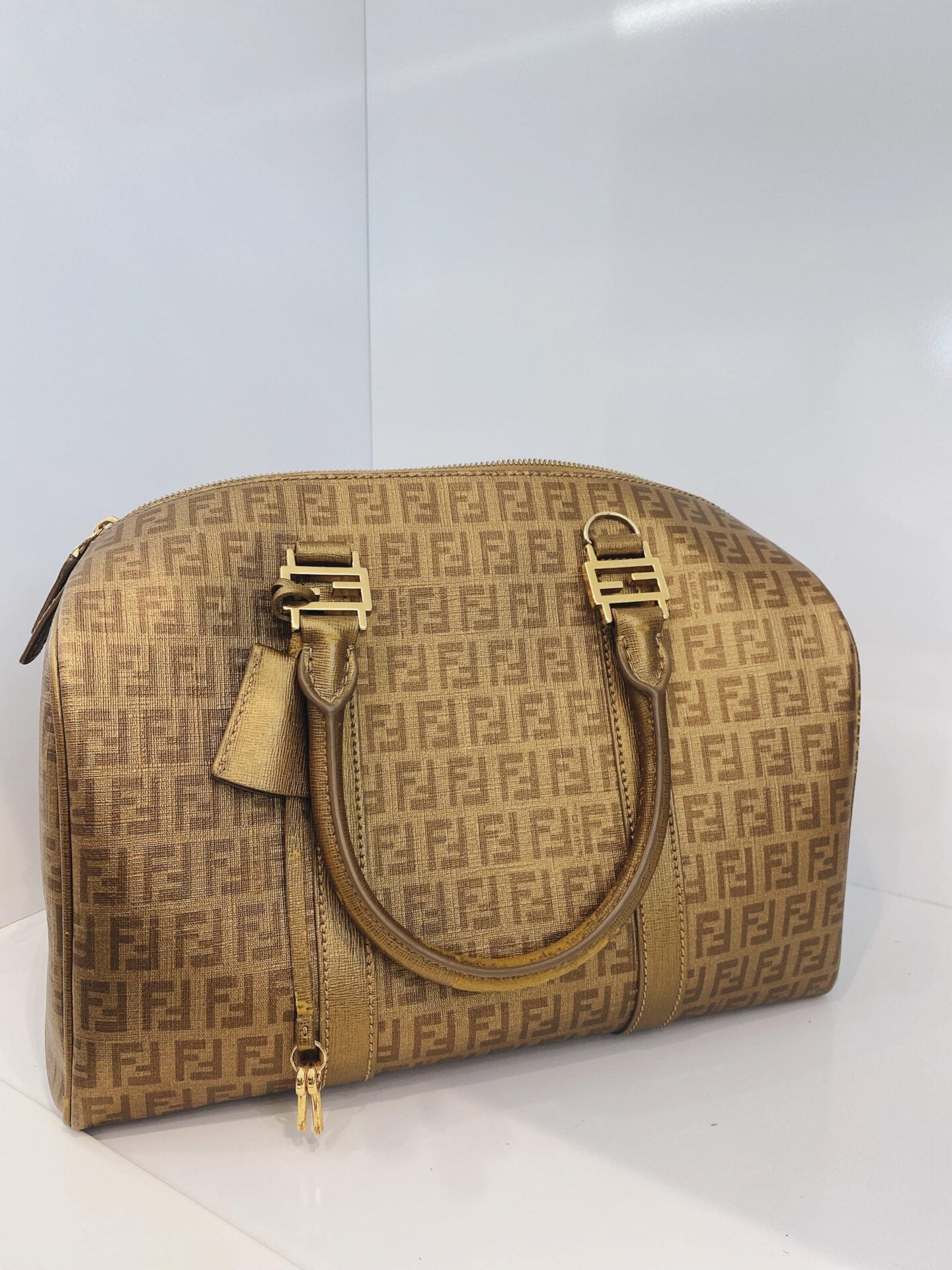 BROWN GOLD ZUCCHINO CANVAS BAULETTO BOSTON BAG