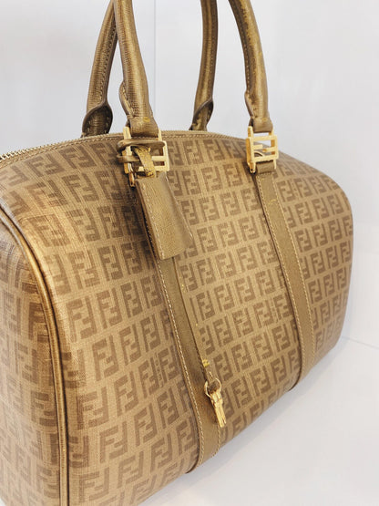 BROWN GOLD ZUCCHINO CANVAS BAULETTO BOSTON BAG