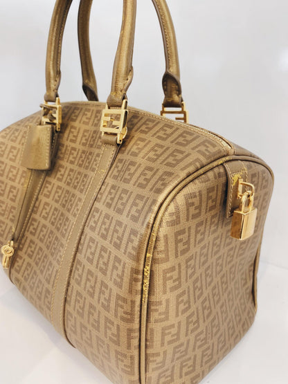 BROWN GOLD ZUCCHINO CANVAS BAULETTO BOSTON BAG