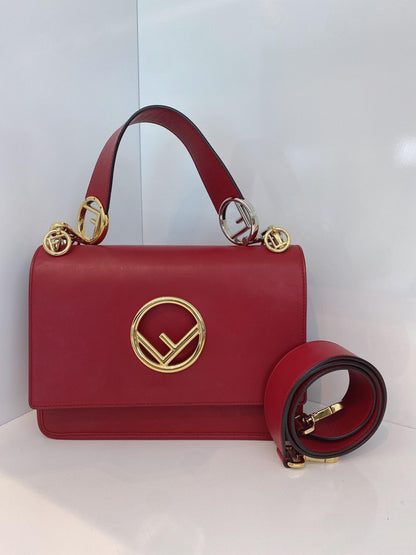 RED LEATHER MEDIUM KAN FLAP HANDLE BAG