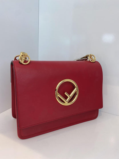 RED LEATHER MEDIUM KAN FLAP HANDLE BAG
