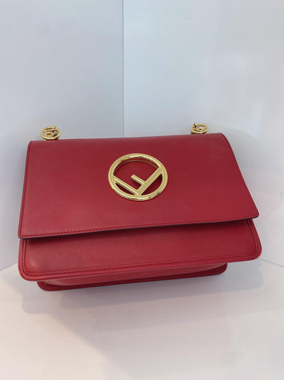 RED LEATHER MEDIUM KAN FLAP HANDLE BAG