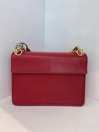 RED LEATHER MEDIUM KAN FLAP HANDLE BAG
