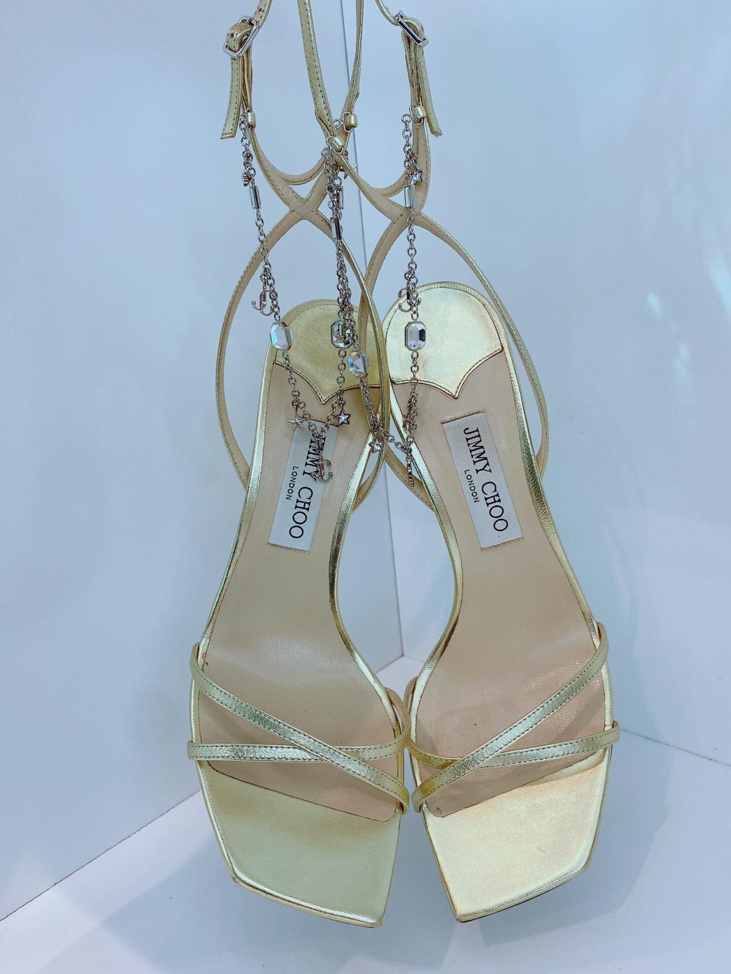 GOLD METALLIC  LEATHER SUAVE ANKLE STRAP SANDALS 41
