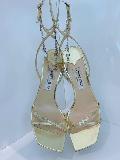 GOLD METALLIC  LEATHER SUAVE ANKLE STRAP SANDALS 41