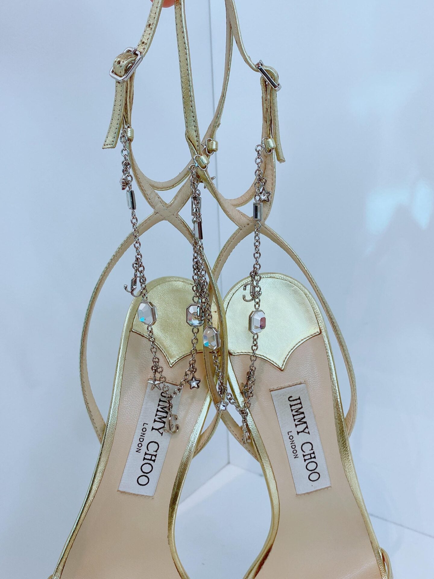 GOLD METALLIC  LEATHER SUAVE ANKLE STRAP SANDALS 41