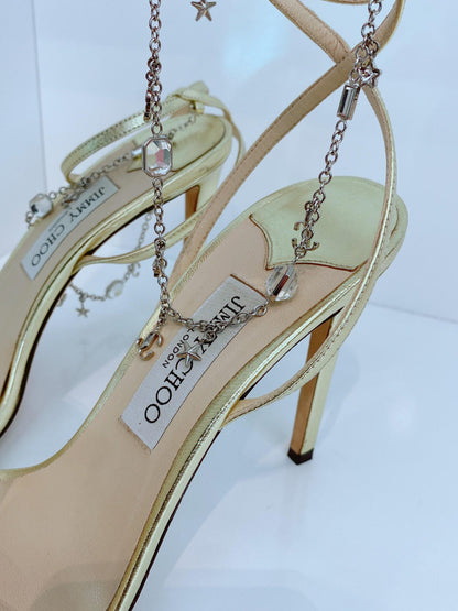 GOLD METALLIC  LEATHER SUAVE ANKLE STRAP SANDALS 41