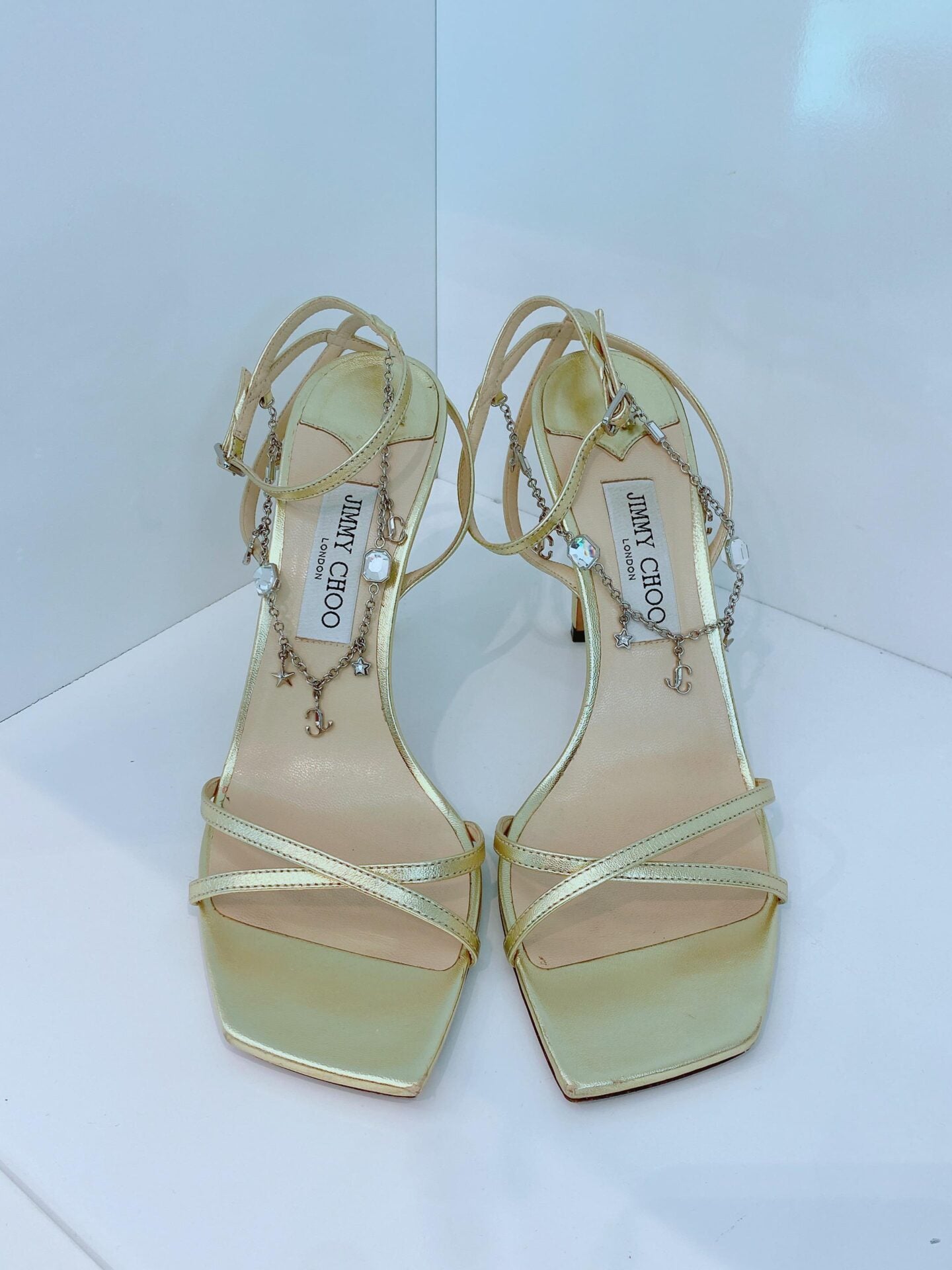 GOLD METALLIC  LEATHER SUAVE ANKLE STRAP SANDALS 41