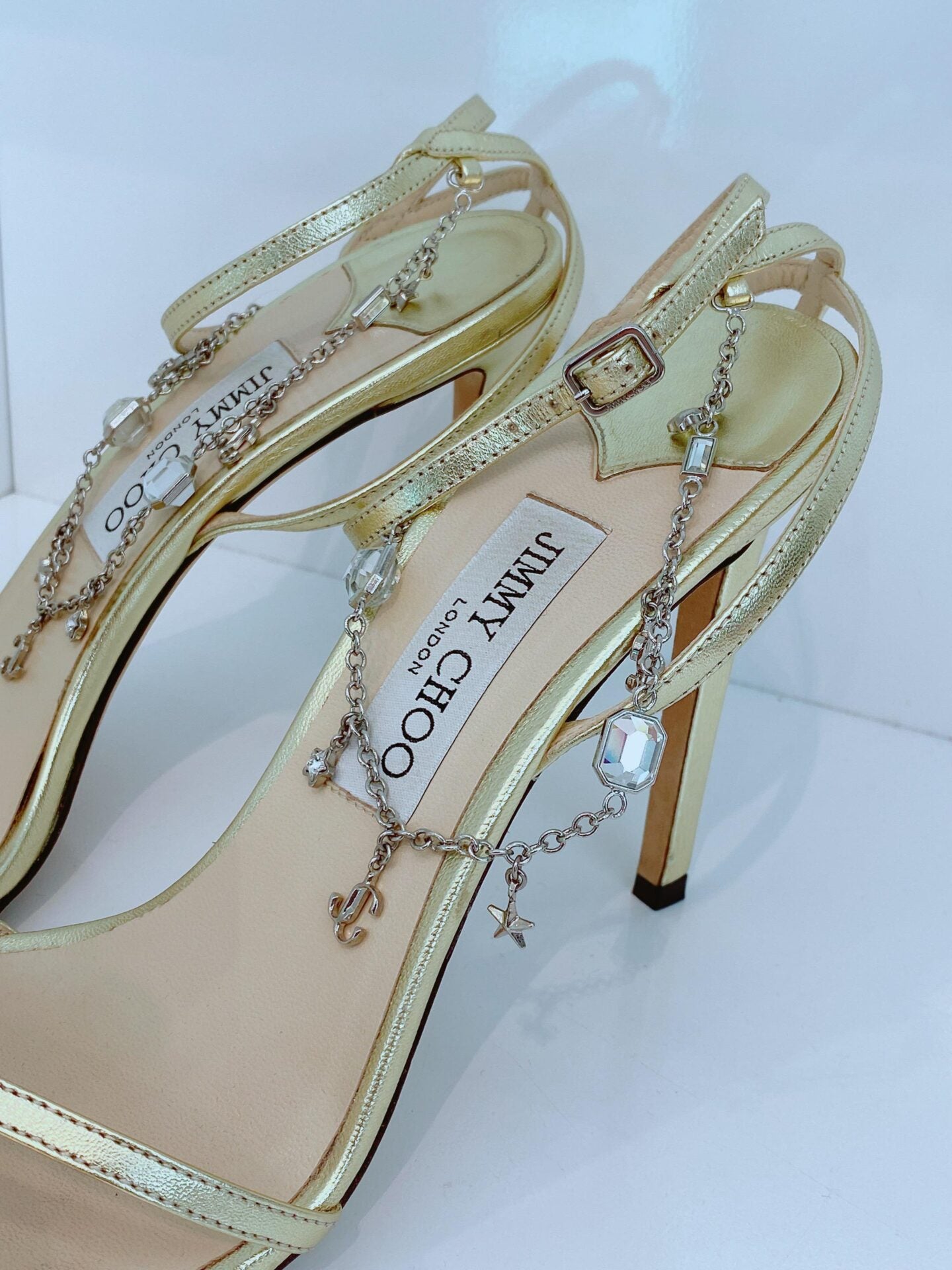 GOLD METALLIC  LEATHER SUAVE ANKLE STRAP SANDALS 41