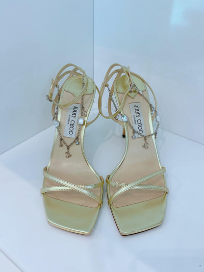GOLD METALLIC  LEATHER SUAVE ANKLE STRAP SANDALS 41