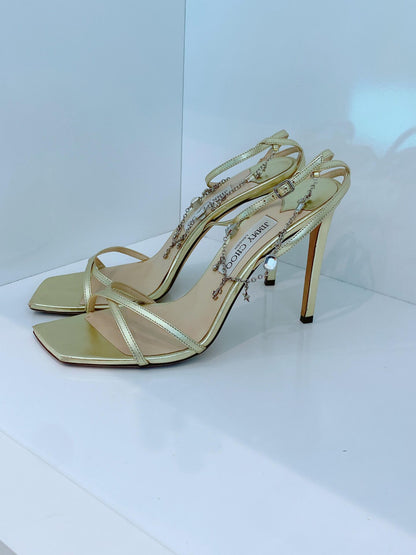 GOLD METALLIC  LEATHER SUAVE ANKLE STRAP SANDALS 41