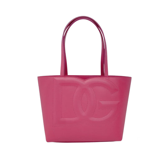 PINK CALFSKIN LEATHER SMALL DG EMBOSSED LOGO TOTE BAG