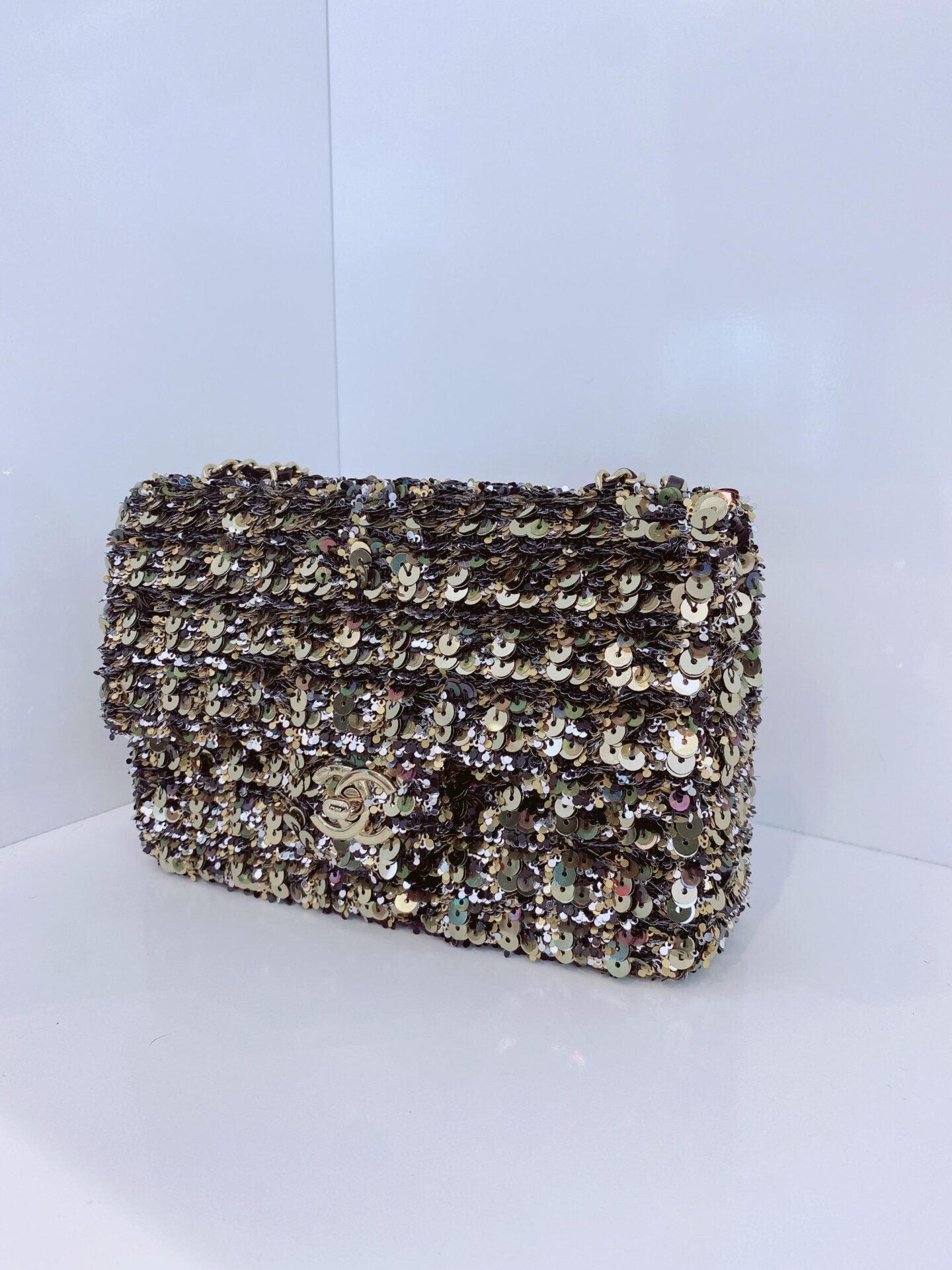 BLACK GOLD SEQUINS CLASSIC RECTANGULAR MINI FLAP BAG
