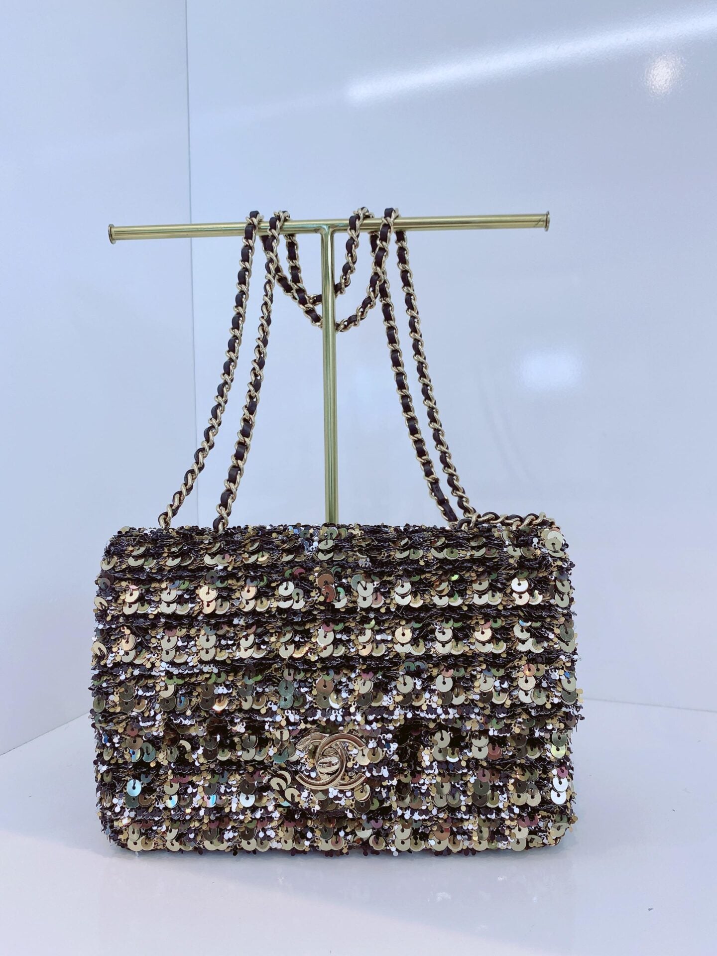 BLACK GOLD SEQUINS CLASSIC RECTANGULAR MINI FLAP BAG