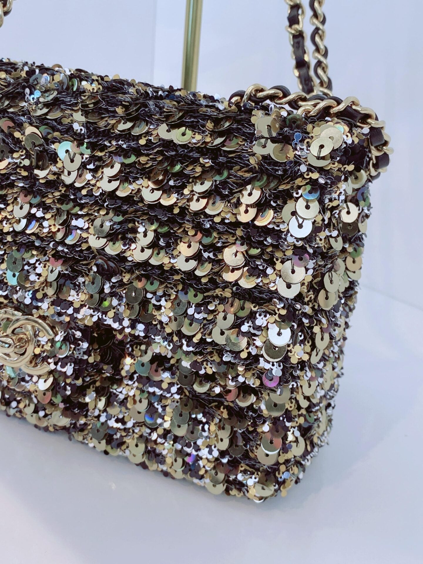 BLACK GOLD SEQUINS CLASSIC RECTANGULAR MINI FLAP BAG