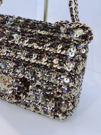 BLACK GOLD SEQUINS CLASSIC RECTANGULAR MINI FLAP BAG