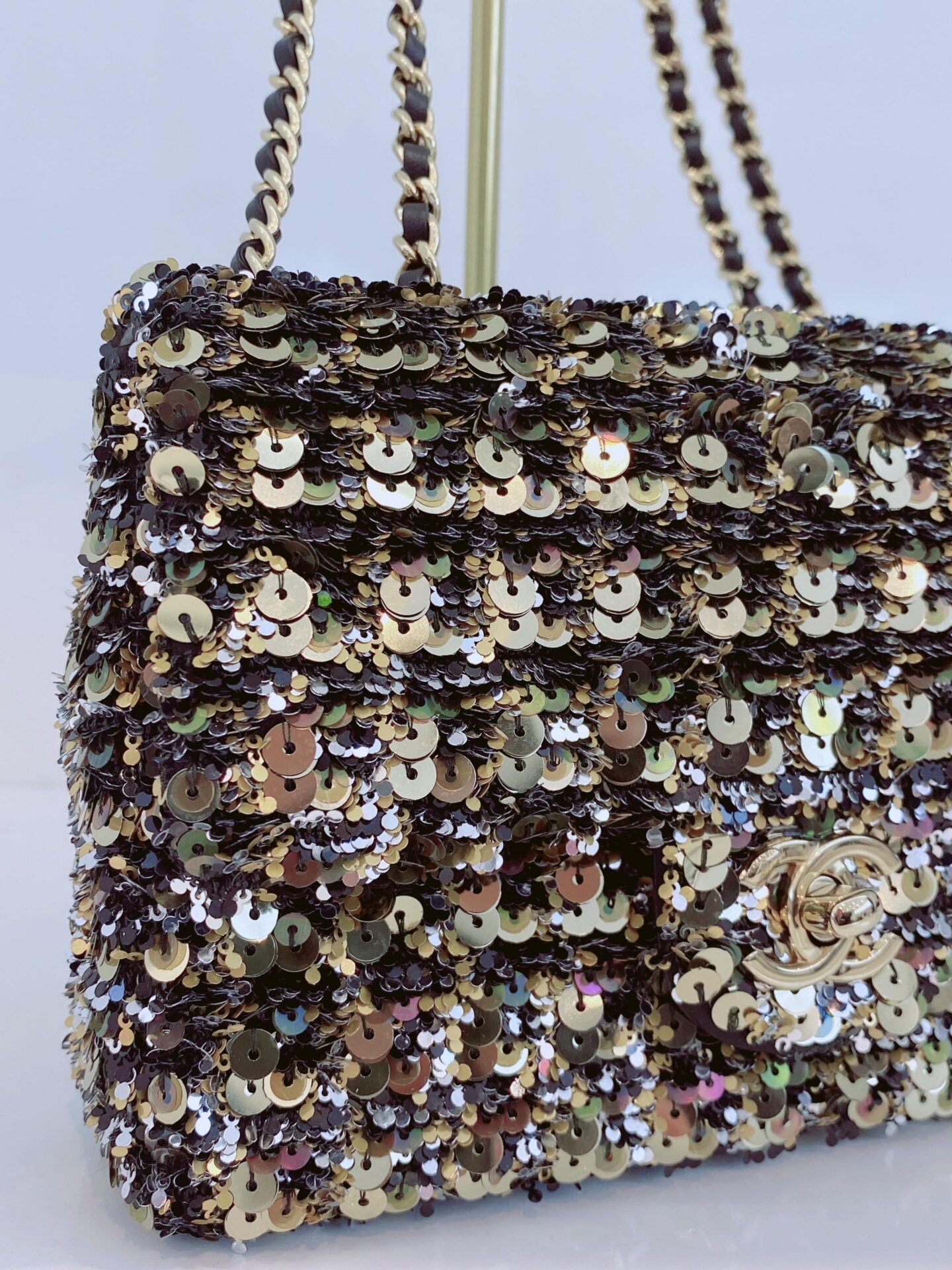 BLACK GOLD SEQUINS CLASSIC RECTANGULAR MINI FLAP BAG