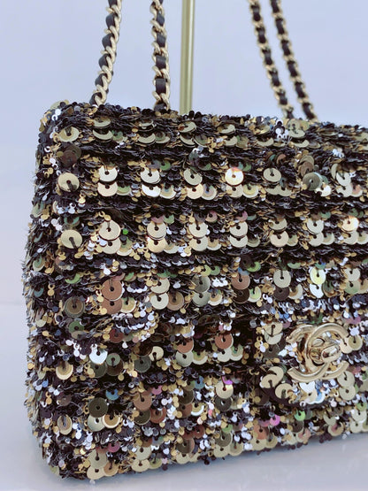 BLACK GOLD SEQUINS CLASSIC RECTANGULAR MINI FLAP BAG