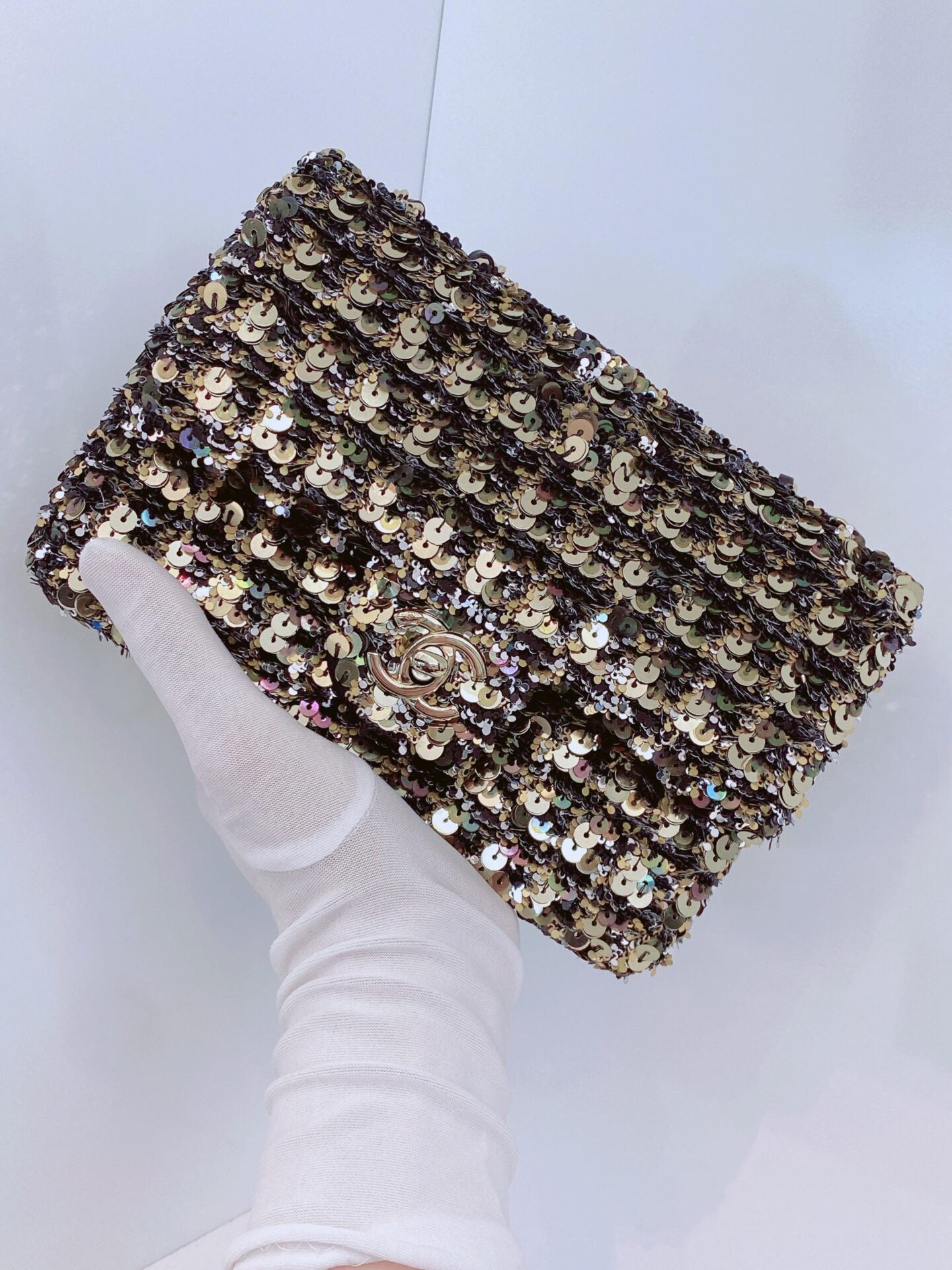 BLACK GOLD SEQUINS CLASSIC RECTANGULAR MINI FLAP BAG