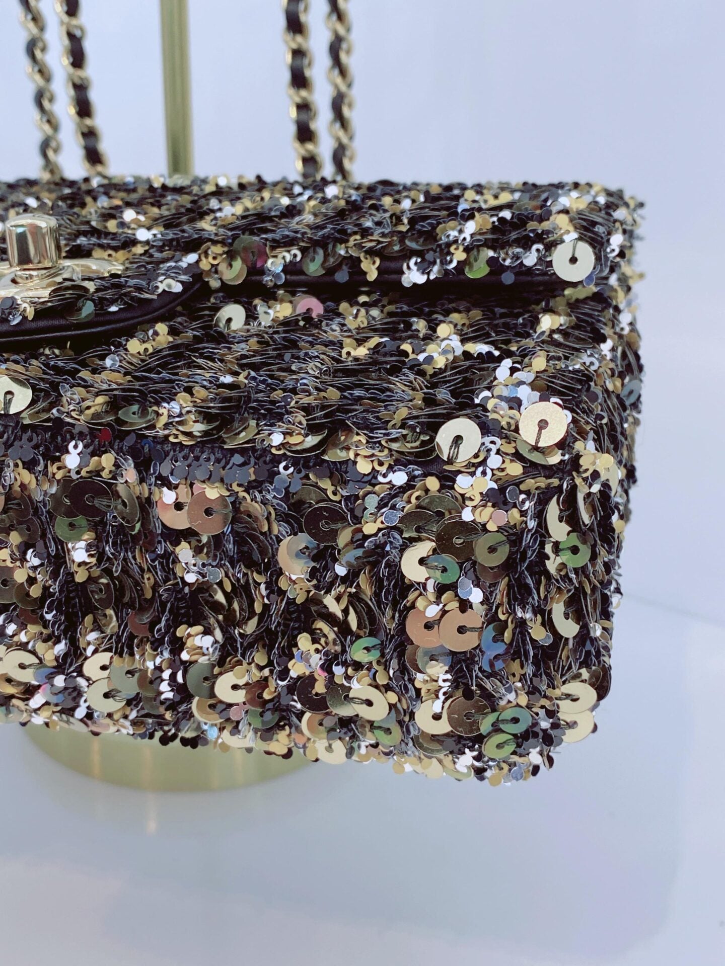 BLACK GOLD SEQUINS CLASSIC RECTANGULAR MINI FLAP BAG