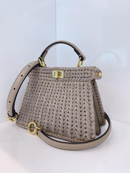 GRAY EMBROIDERED TORTORA CALF LEATHER ISEEU PETITE PEEKABOO