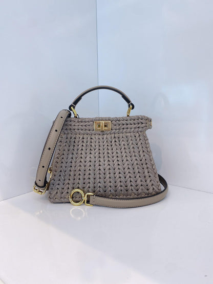 GRAY EMBROIDERED TORTORA CALF LEATHER ISEEU PETITE PEEKABOO