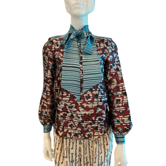 BOW PRINTED BURNOUT SATIN BLOUSE 40