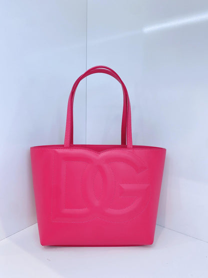 PINK CALFSKIN LEATHER SMALL DG EMBOSSED LOGO TOTE BAG