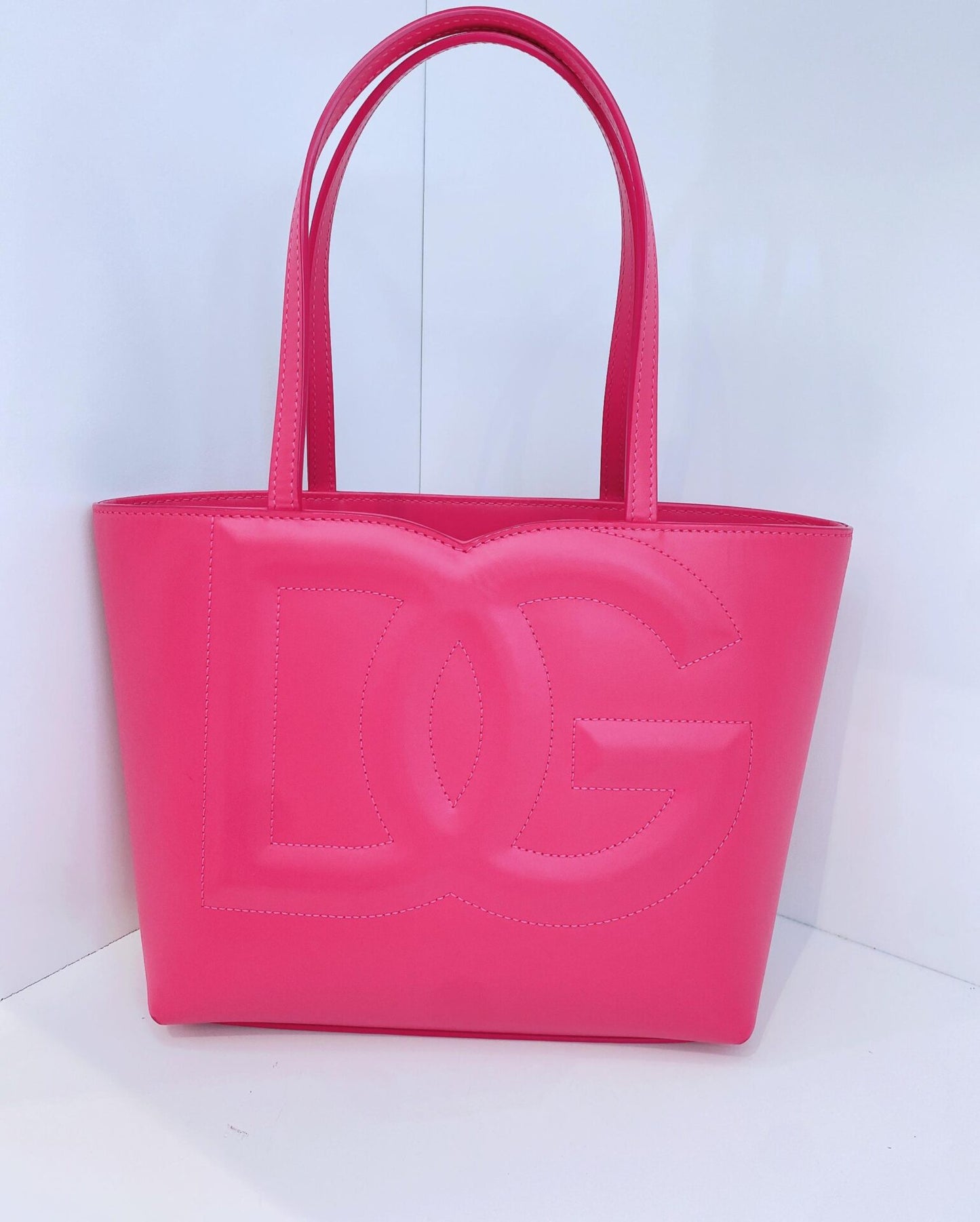 PINK CALFSKIN LEATHER SMALL DG EMBOSSED LOGO TOTE BAG