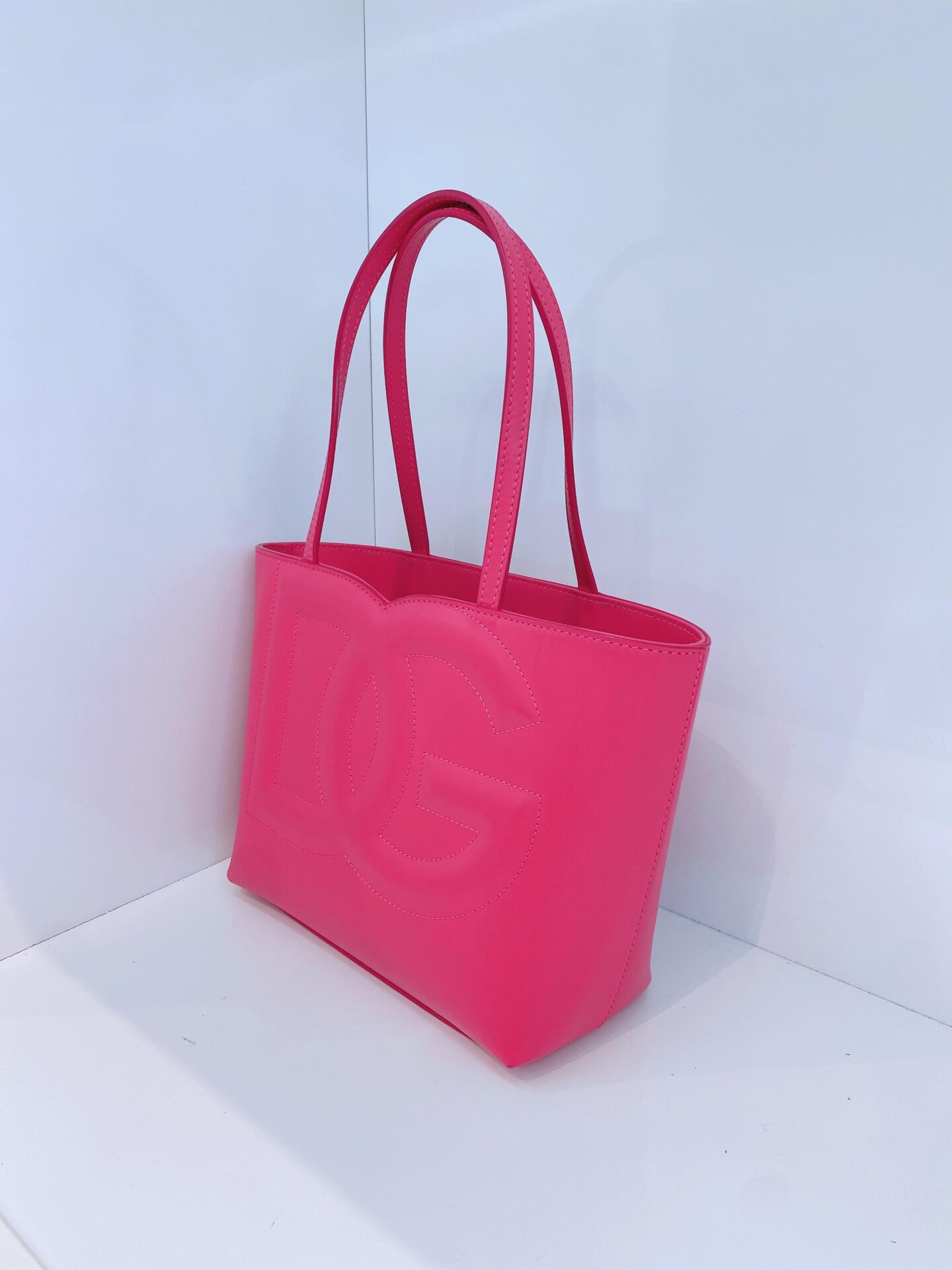 PINK CALFSKIN LEATHER SMALL DG EMBOSSED LOGO TOTE BAG