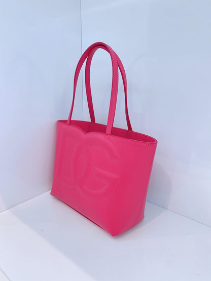 PINK CALFSKIN LEATHER SMALL DG EMBOSSED LOGO TOTE BAG