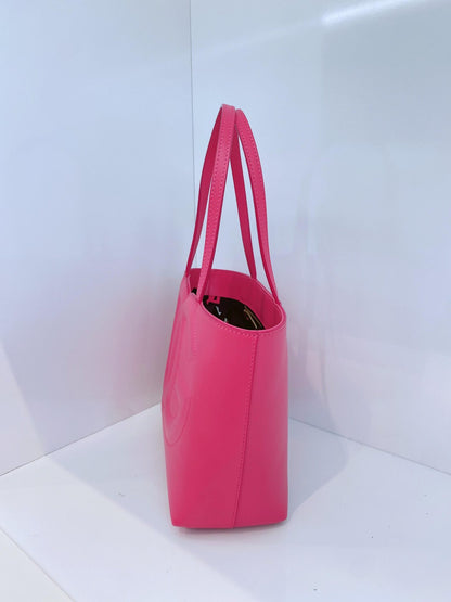 PINK CALFSKIN LEATHER SMALL DG EMBOSSED LOGO TOTE BAG