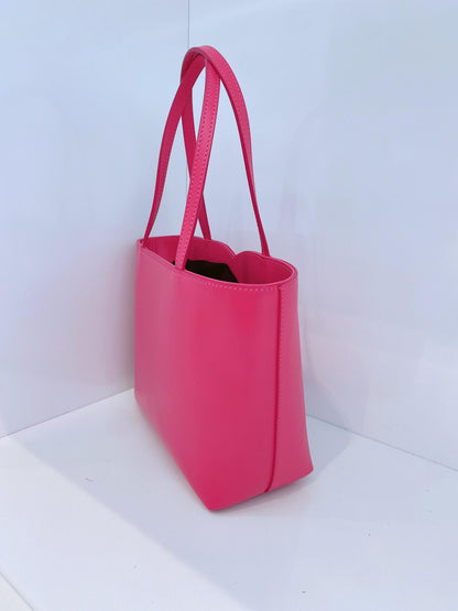 PINK CALFSKIN LEATHER SMALL DG EMBOSSED LOGO TOTE BAG