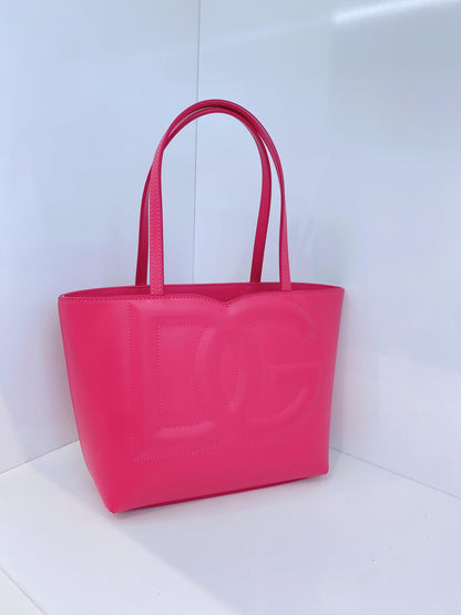 PINK CALFSKIN LEATHER SMALL DG EMBOSSED LOGO TOTE BAG