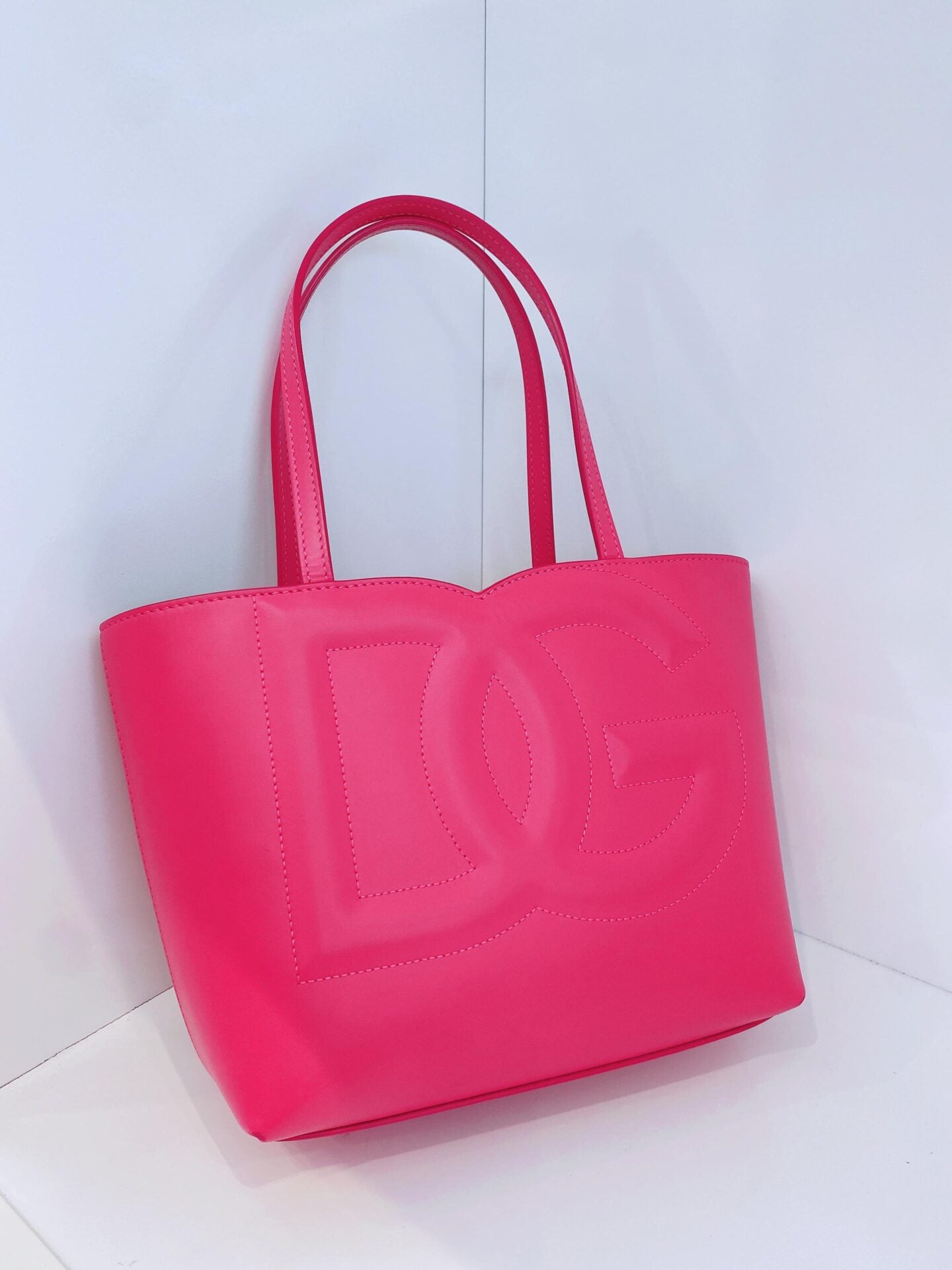 PINK CALFSKIN LEATHER SMALL DG EMBOSSED LOGO TOTE BAG