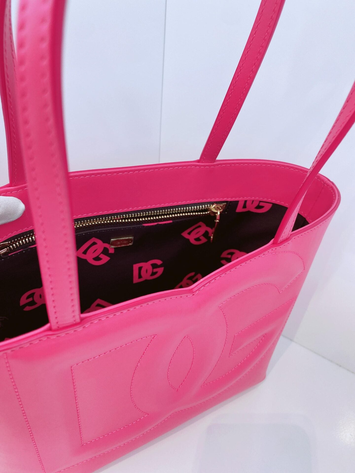 PINK CALFSKIN LEATHER SMALL DG EMBOSSED LOGO TOTE BAG