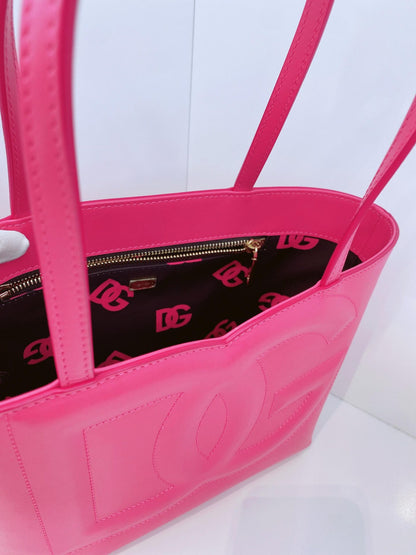 PINK CALFSKIN LEATHER SMALL DG EMBOSSED LOGO TOTE BAG