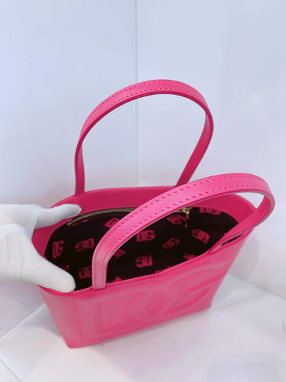 PINK CALFSKIN LEATHER SMALL DG EMBOSSED LOGO TOTE BAG