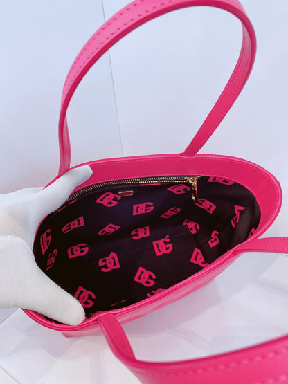 PINK CALFSKIN LEATHER SMALL DG EMBOSSED LOGO TOTE BAG