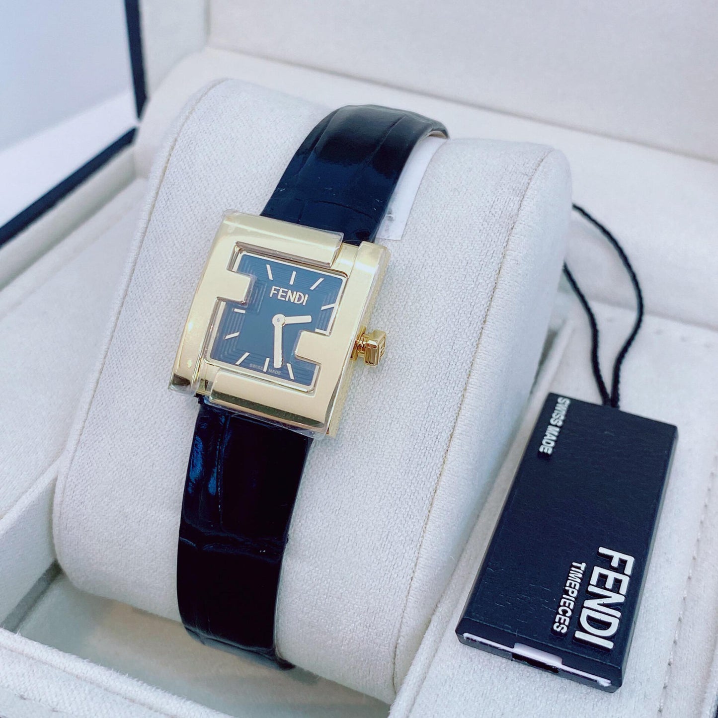 BLACK ALLIGATOR STRAP SQUARE FACE WATCH