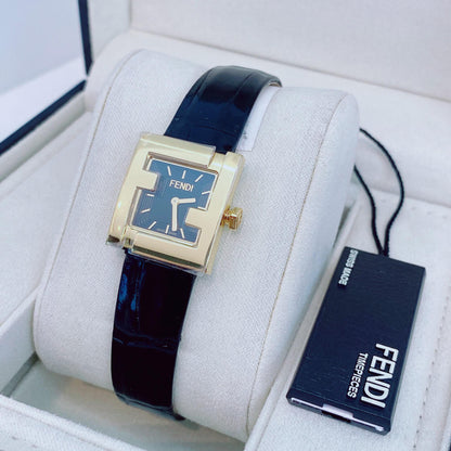 BLACK ALLIGATOR STRAP SQUARE FACE WATCH