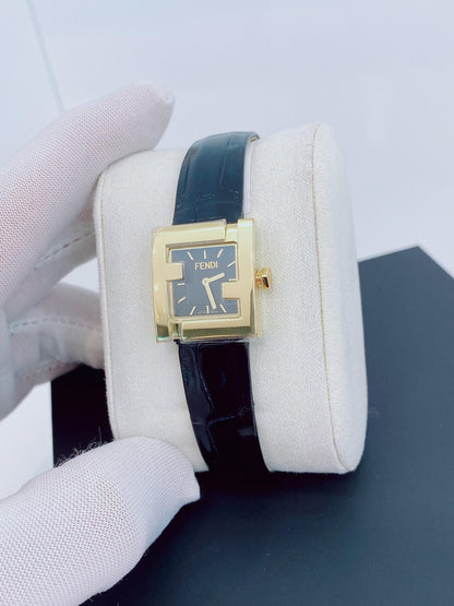 BLACK ALLIGATOR STRAP SQUARE FACE WATCH