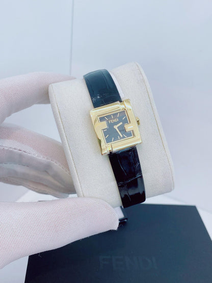 BLACK ALLIGATOR STRAP SQUARE FACE WATCH