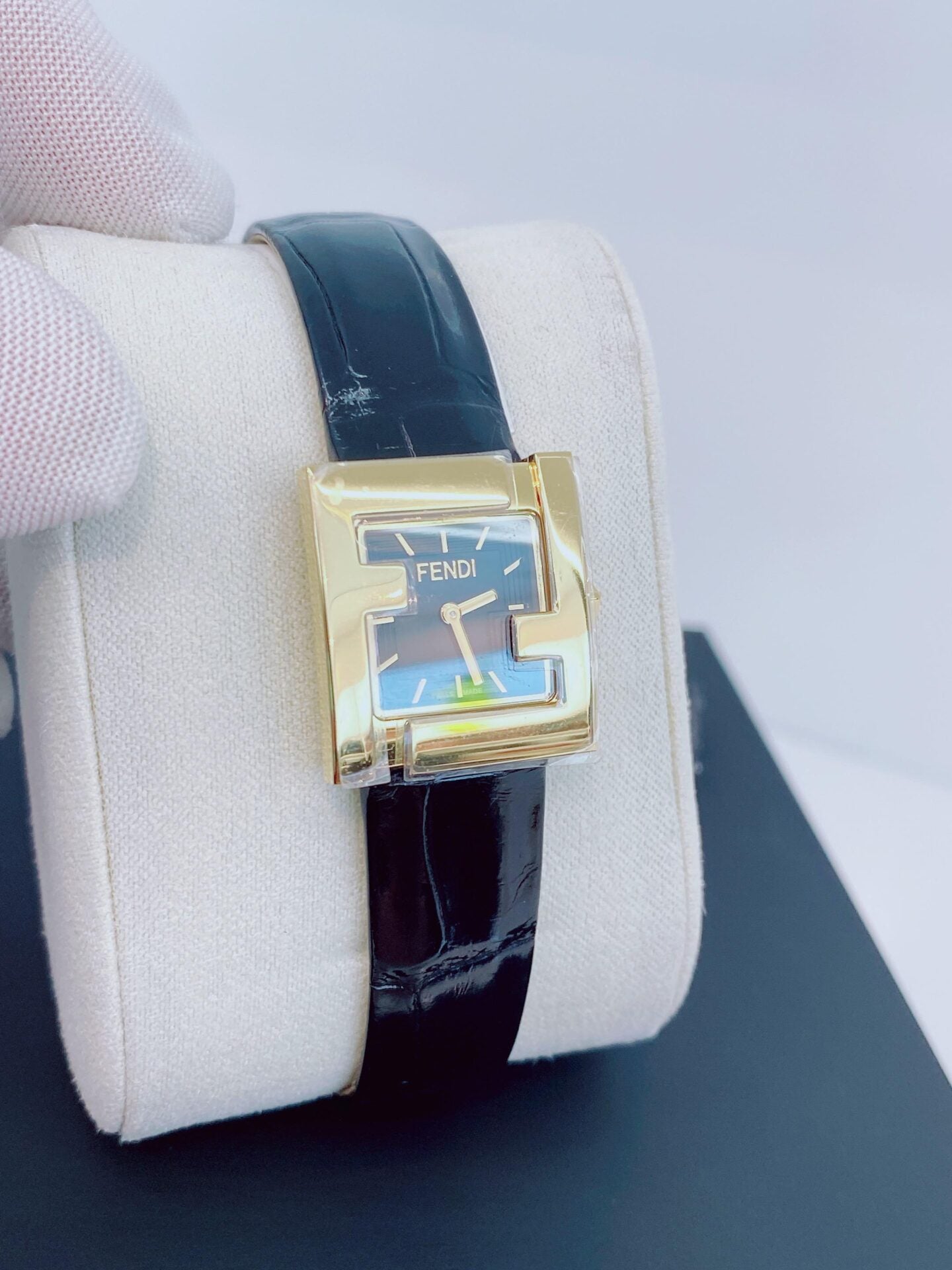 BLACK ALLIGATOR STRAP SQUARE FACE WATCH