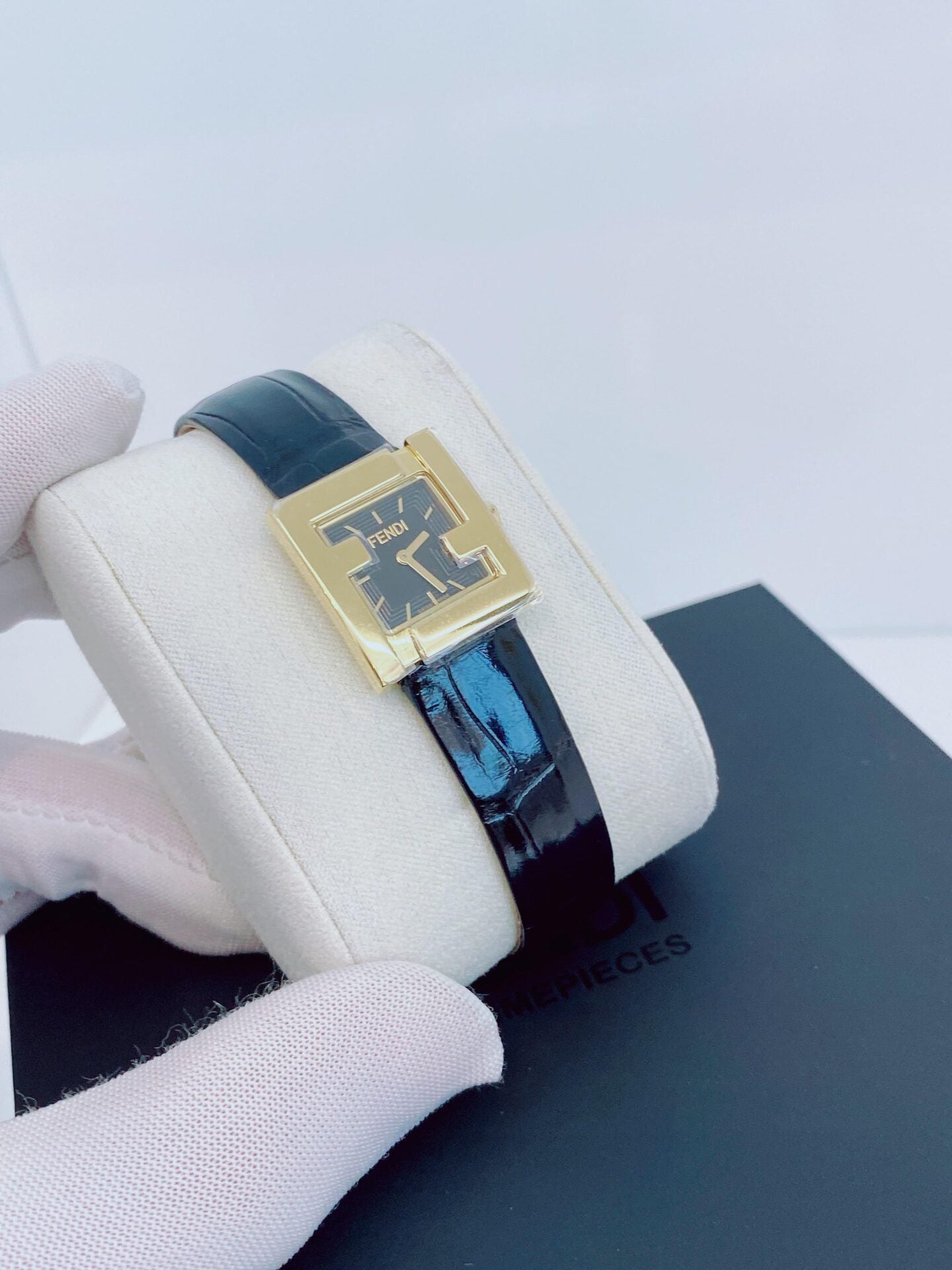 BLACK ALLIGATOR STRAP SQUARE FACE WATCH