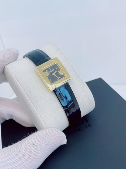 BLACK ALLIGATOR STRAP SQUARE FACE WATCH