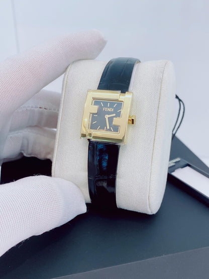 BLACK ALLIGATOR STRAP SQUARE FACE WATCH
