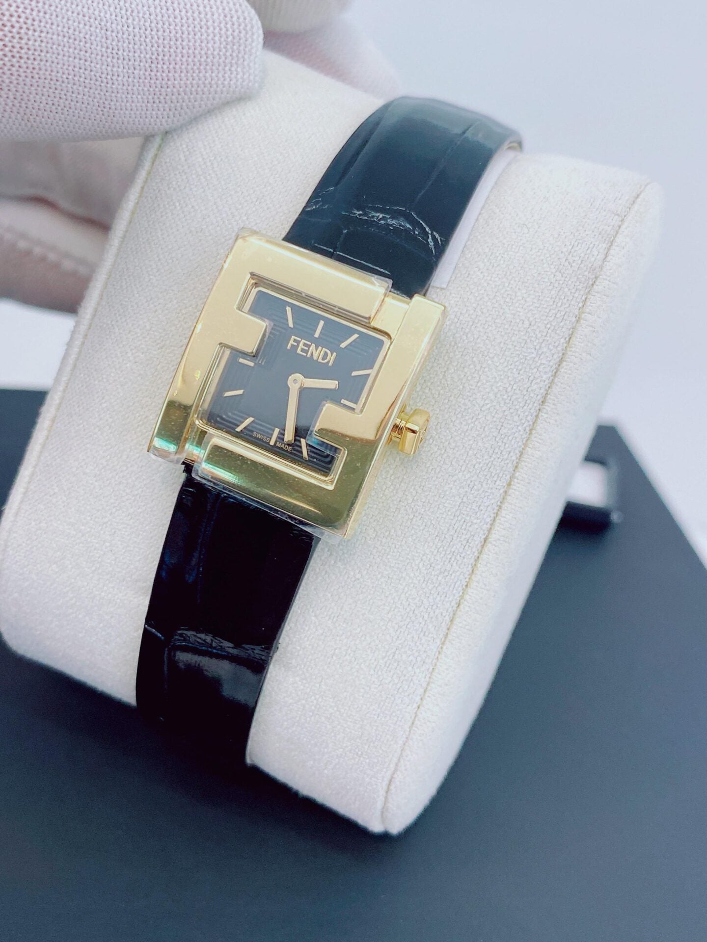 BLACK ALLIGATOR STRAP SQUARE FACE WATCH