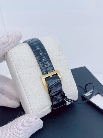 BLACK ALLIGATOR STRAP SQUARE FACE WATCH