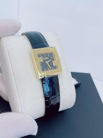 BLACK ALLIGATOR STRAP SQUARE FACE WATCH